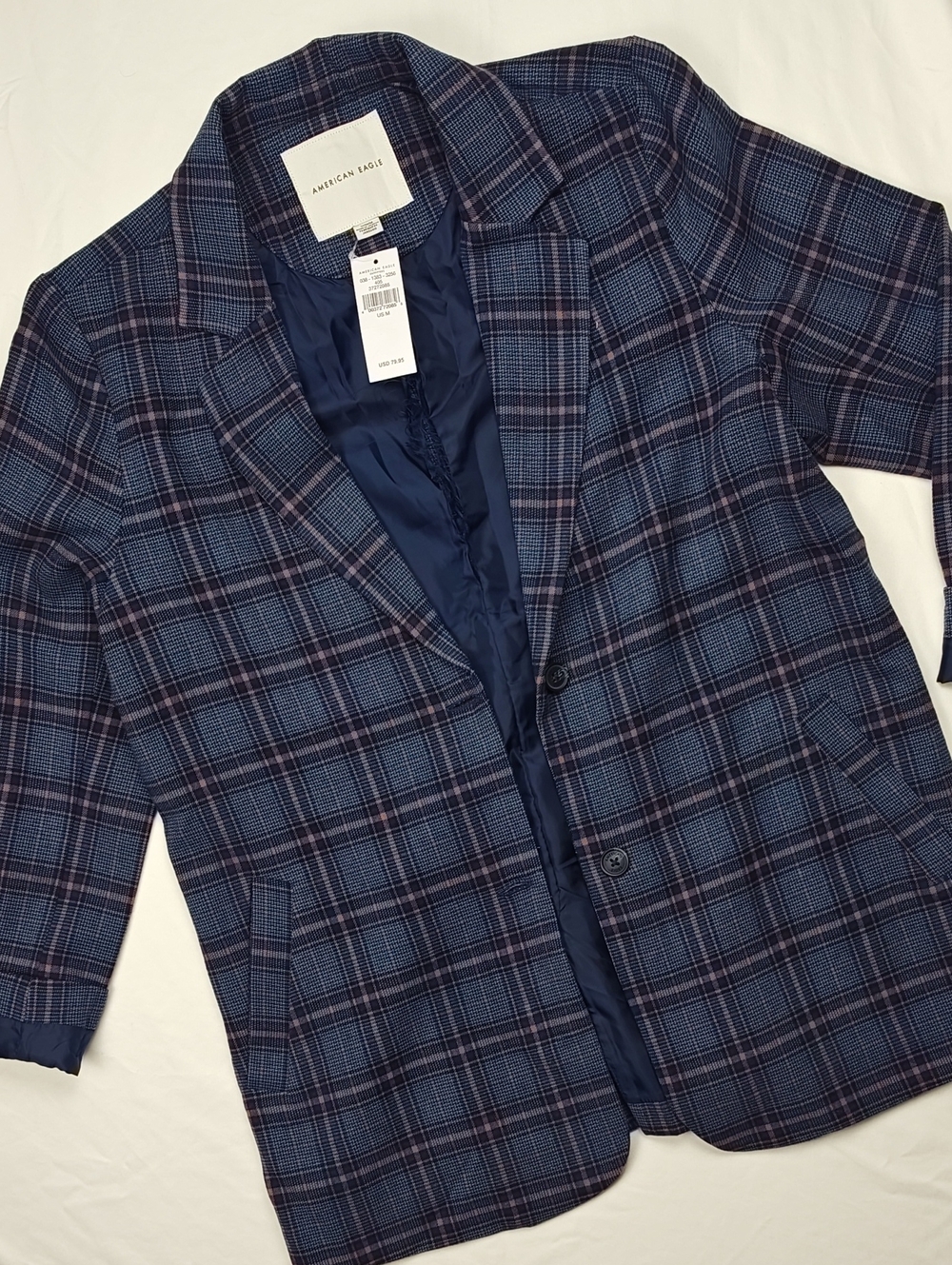 American Eagle Blue and Pink Plaid Blazer Women's Size Medium